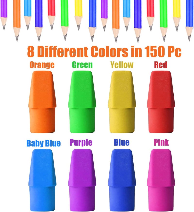 Mineweii Pencil Top Eraser,150 Pack 8-Color Cap Erasers for Pencil Toppers Eraser Supplies for School and Office (Vibrant, 150 Pack) - Image 2